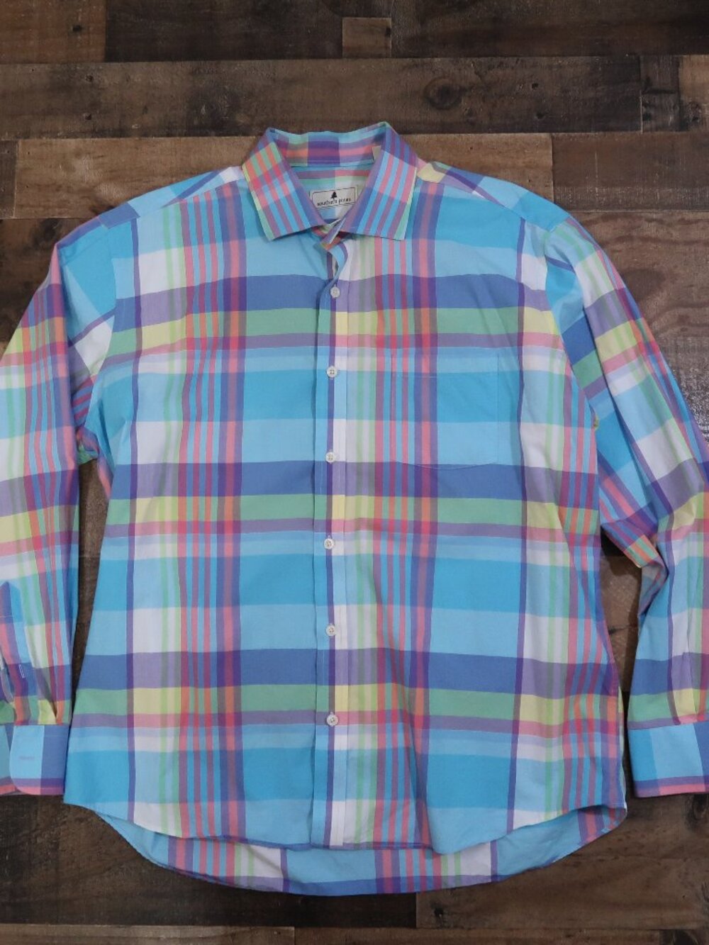 Southern Pines Mens XL Plaid Pastel Long Sleeve Button Up Shirt Preppy